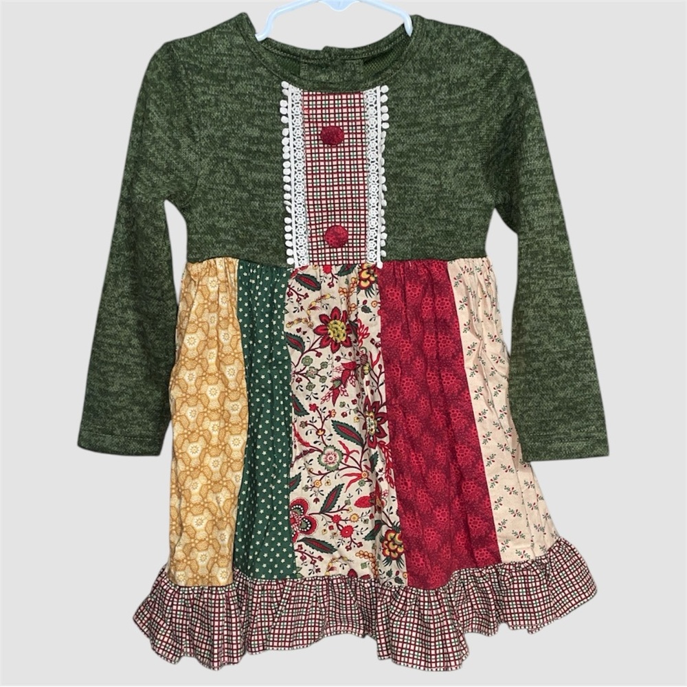 Multicolor Patchwork Long Sleeve Dress